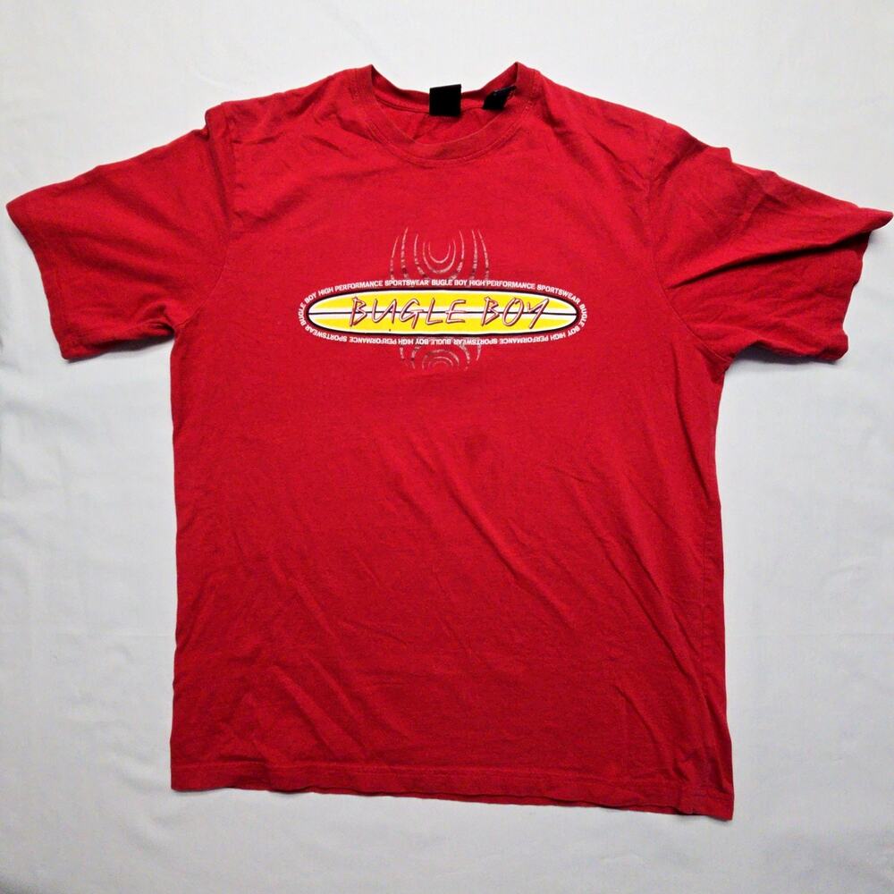 Vintage Bugle Boy Shirt High Performance Sportswear Red Graphic Mens L Tee Y2K